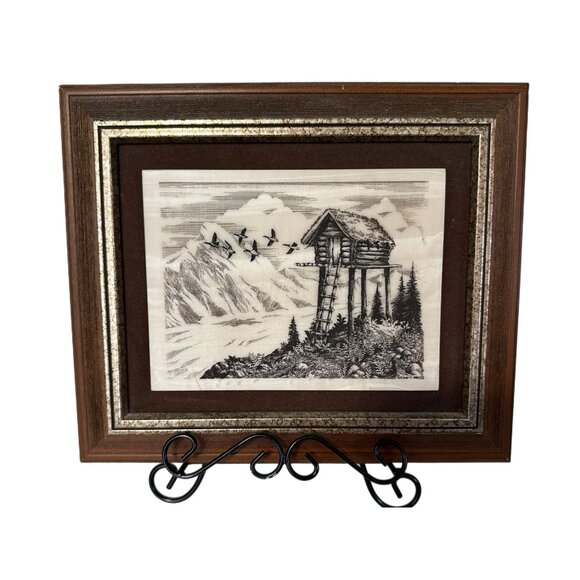 Kiana The Alaska Mint Bill Devine Wood Framed Marble Artwork Birds Scenic Vtg - Picture 1 of 6